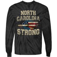 North Carolina Strong With Nc State And Usa Flag Overlay Tie-Dye Long Sleeve Shirt