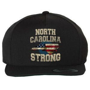 North Carolina Strong With Nc State And Usa Flag Overlay Wool Snapback Cap