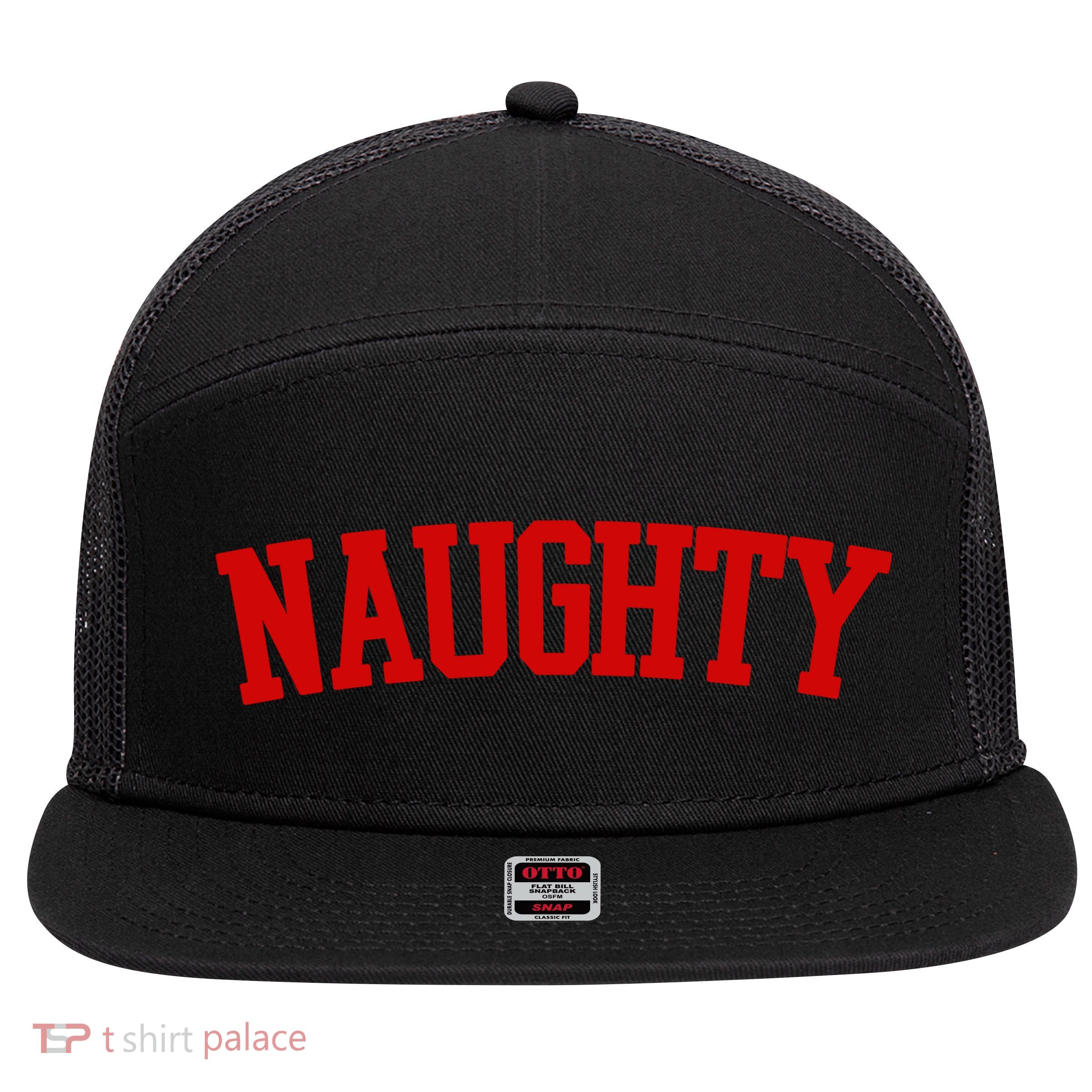 Naughty Christmas Santa 7 Panel Mesh Trucker Snapback Hat