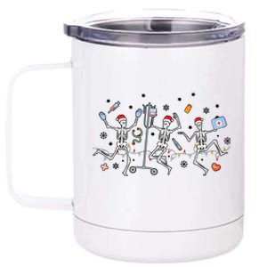 Nurse Christmas Skeleton Dancing Skeleton Skull Nurses Xmas Gift 12 oz Stainless Steel Tumbler Cup