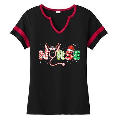 Nurse Christmas Stethoscope Nurses Xmas Scrub Top Ladies Halftime Notch Neck Tee