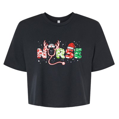 Nurse Christmas Stethoscope Nurses Xmas Scrub Top Bella+Canvas Jersey Crop Tee