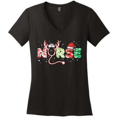 Nurse Christmas Stethoscope Nurses Xmas Scrub Top Women's V-Neck T-Shirt