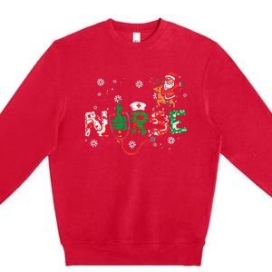 Nurse Christmas Santa Cute Xmas Winter Scrub Top Women Premium Crewneck Sweatshirt