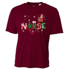 Nurse Christmas Santa Cute Xmas Winter Scrub Top Women Cooling Performance Crew T-Shirt