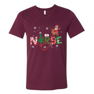 Nurse Christmas Santa Cute Xmas Winter Scrub Top Women V-Neck T-Shirt