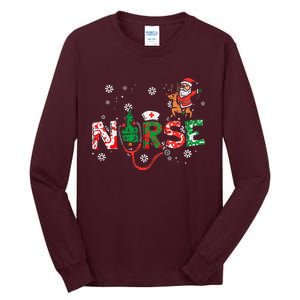 Nurse Christmas Santa Cute Xmas Winter Scrub Top Women Tall Long Sleeve T-Shirt