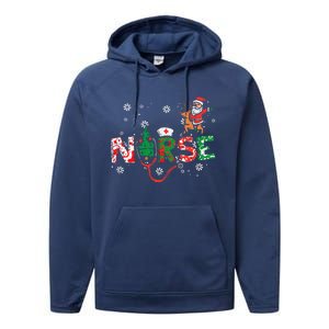 Nurse Christmas Santa Cute Xmas Winter Scrub Top Women Performance Fleece Hoodie