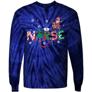 Nurse Christmas Santa Cute Xmas Winter Scrub Top Women Tie-Dye Long Sleeve Shirt