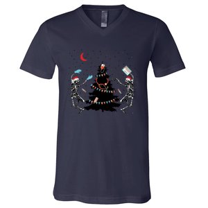 Nurse Christmas Skeleton Dancing Skeleton Xmas Light Cute Gift V-Neck T-Shirt