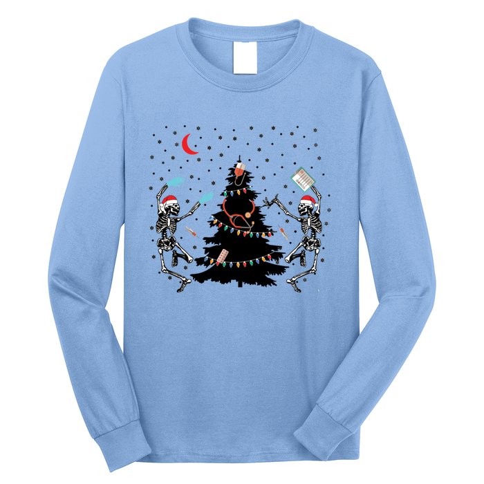 Nurse Christmas Skeleton Dancing Skeleton Xmas Light Cute Gift Long Sleeve Shirt