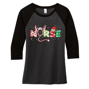 Nurse Christmas Stethoscope Nurses Xmas Scrub Top Women's Tri-Blend 3/4-Sleeve Raglan Shirt