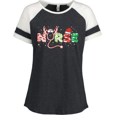 Nurse Christmas Stethoscope Nurses Xmas Scrub Top Enza Ladies Jersey Colorblock Tee