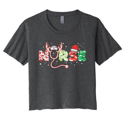 Nurse Christmas Stethoscope Nurses Xmas Scrub Top Women's Crop Top Tee