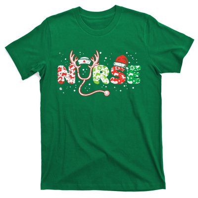 Nurse Christmas Stethoscope Nurses Xmas Scrub Top T-Shirt