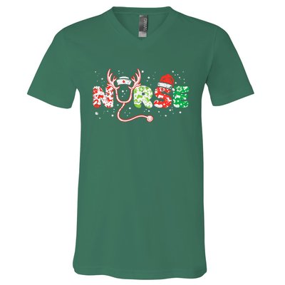 Nurse Christmas Stethoscope Nurses Xmas Scrub Top V-Neck T-Shirt