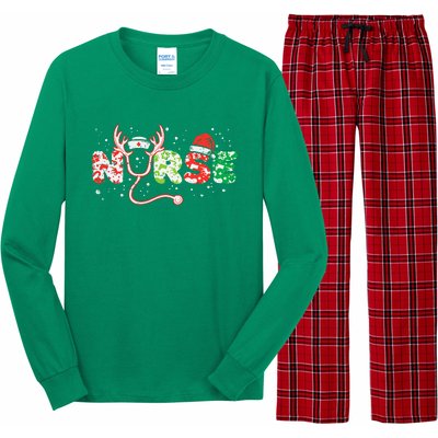 Nurse Christmas Stethoscope Nurses Xmas Scrub Top Long Sleeve Pajama Set