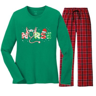 Nurse Christmas Stethoscope Nurses Xmas Scrub Top Women's Long Sleeve Flannel Pajama Set 