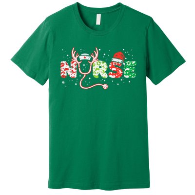 Nurse Christmas Stethoscope Nurses Xmas Scrub Top Premium T-Shirt