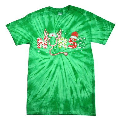 Nurse Christmas Stethoscope Nurses Xmas Scrub Top Tie-Dye T-Shirt