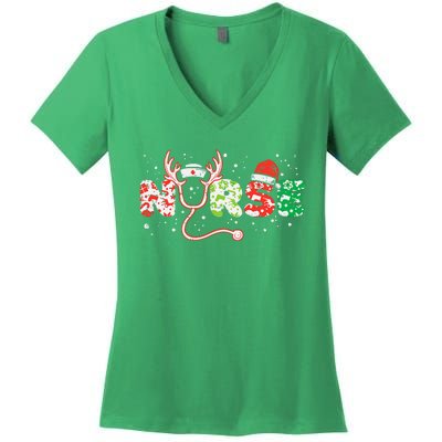 Nurse Christmas Stethoscope Nurses Xmas Scrub Top Women's V-Neck T-Shirt