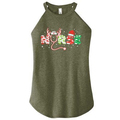 Nurse Christmas Stethoscope Nurses Xmas Scrub Top Women's Perfect Tri Rocker Tank