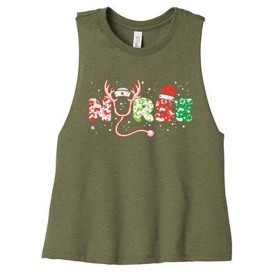 Nurse Christmas Stethoscope Nurses Xmas Scrub Top Women's Racerback Cropped Tank