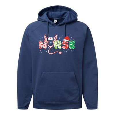 Nurse Christmas Stethoscope Nurses Xmas Scrub Top Performance Fleece Hoodie