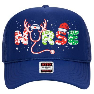 Nurse Christmas Stethoscope Nurses Xmas Scrub Top High Crown Mesh Back Trucker Hat