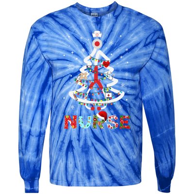 Nurse Christmas Tree Stethoscope Rn Lpn Scrub Nursing Xmas Cute Gift Tie-Dye Long Sleeve Shirt