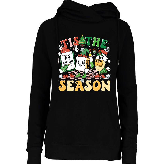 Nurse Christmas Tree Nurses Xmas Winter Scrub Rn Women Womens Funnel Neck Pullover Hood