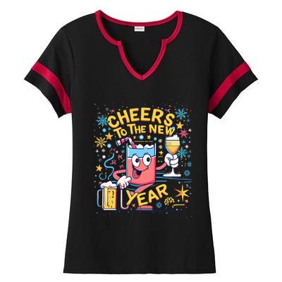 Nye Cheers To The New Year Happy Winter Holiday 2024 Great Gift Ladies Halftime Notch Neck Tee