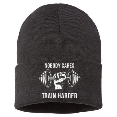 Nobody Cares Train Harder Fitness Weightlifting Workout Sustainable Knit Beanie