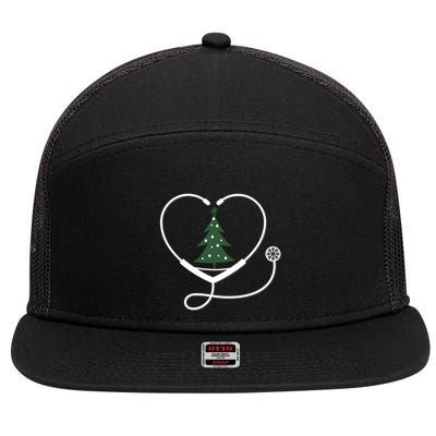 Nurse Christmas Tree Snowflake Stethoscope Cool Xmas Heart Cute Gift 7 Panel Mesh Trucker Snapback Hat