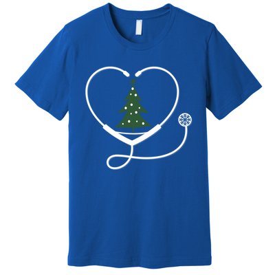 Nurse Christmas Tree Snowflake Stethoscope Cool Xmas Heart Cute Gift Premium T-Shirt