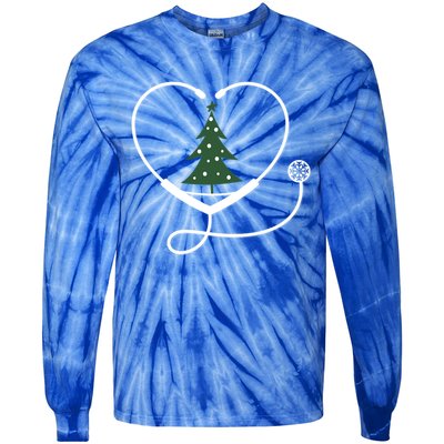 Nurse Christmas Tree Snowflake Stethoscope Cool Xmas Heart Cute Gift Tie-Dye Long Sleeve Shirt