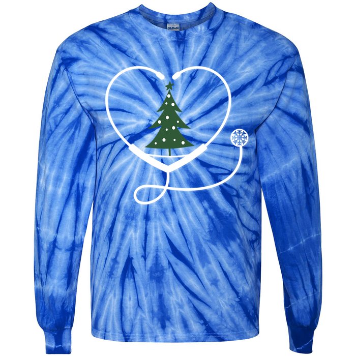 Nurse Christmas Tree Snowflake Stethoscope Cool Xmas Heart Cute Gift Tie-Dye Long Sleeve Shirt