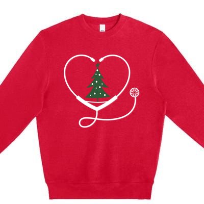 Nurse Christmas Tree Snowflake Stethoscope Cool Xmas Heart Cute Gift Premium Crewneck Sweatshirt