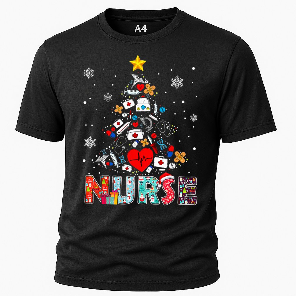 Nurse Christmas Tree Stethoscope RN LPN Scrub Nursing Xmas  Cooling Performance Crew T-Shirt