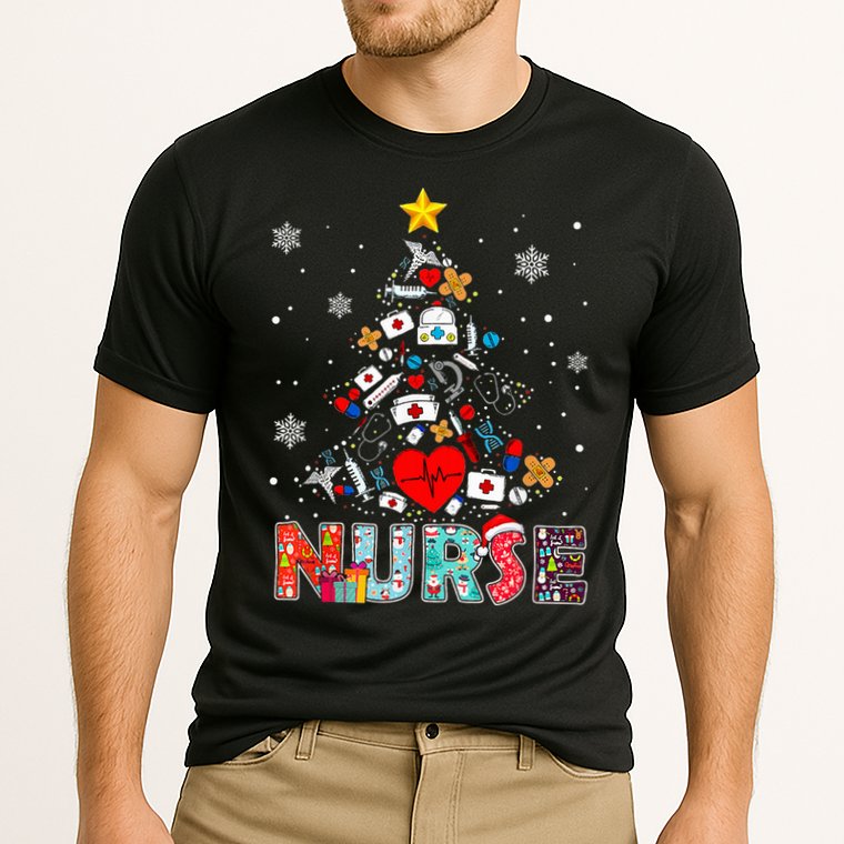Nurse Christmas Tree Stethoscope RN LPN Scrub Nursing Xmas  Cooling Performance Crew T-Shirt