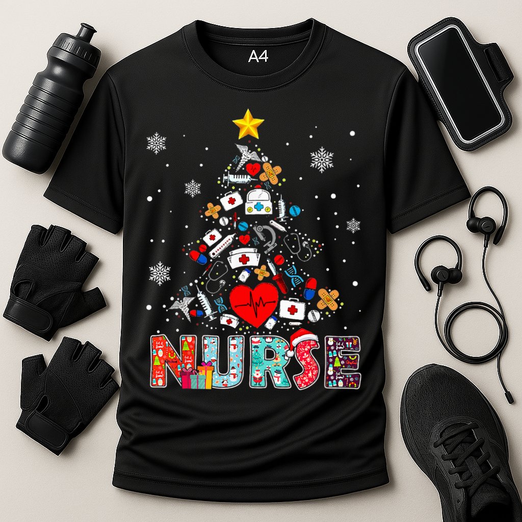 Nurse Christmas Tree Stethoscope RN LPN Scrub Nursing Xmas  Cooling Performance Crew T-Shirt