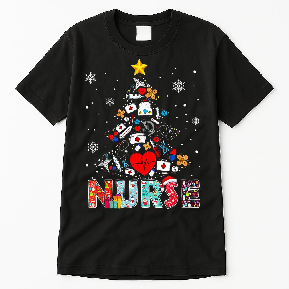 Nurse Christmas Tree Stethoscope RN LPN Scrub Nursing Xmas  Tall T-Shirt