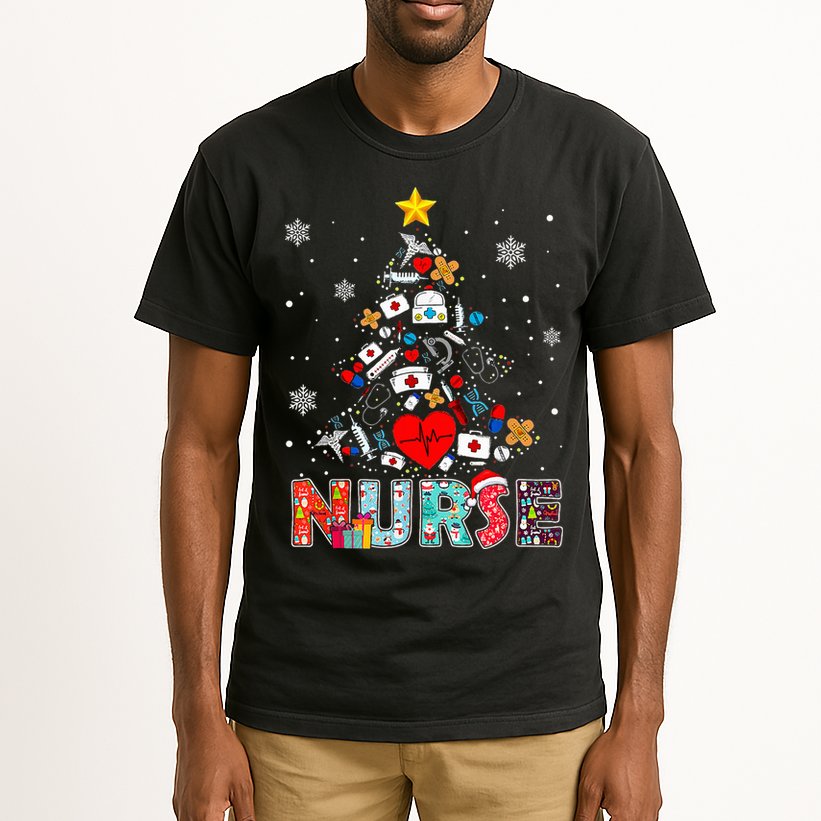 Nurse Christmas Tree Stethoscope RN LPN Scrub Nursing Xmas  Tall T-Shirt