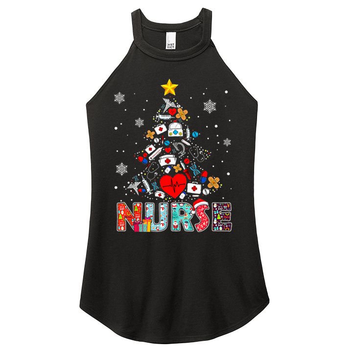 Nurse Christmas Tree Stethoscope RN LPN Scrub Nursing Xmas  Women's Perfect Tri Rocker Tank