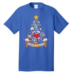 Nurse Christmas Tree Nursing School Rn Hat Heartbeat Shot Gift Tall T-Shirt