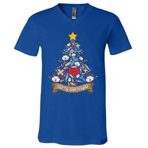 Nurse Christmas Tree Nursing School Rn Hat Heartbeat Shot Gift V-Neck T-Shirt