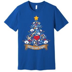 Nurse Christmas Tree Nursing School Rn Hat Heartbeat Shot Gift Premium T-Shirt