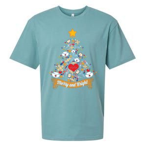 Nurse Christmas Tree Nursing School Rn Hat Heartbeat Shot Gift Sueded Cloud Jersey T-Shirt