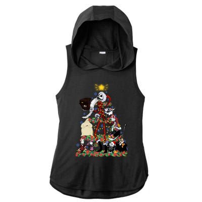 Nightmare Christmas Tree Santa Jack Sally Oogie Boogie Nightmare Ladies PosiCharge Tri-Blend Wicking Draft Hoodie Tank