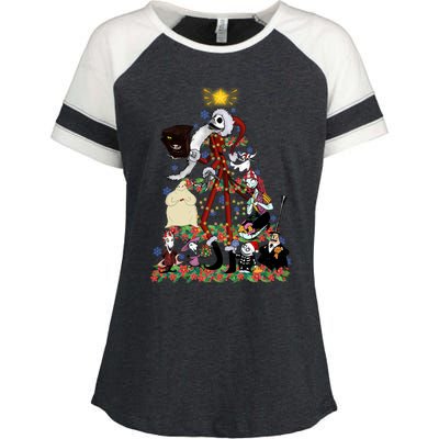 Nightmare Christmas Tree Santa Jack Sally Oogie Boogie Nightmare Enza Ladies Jersey Colorblock Tee